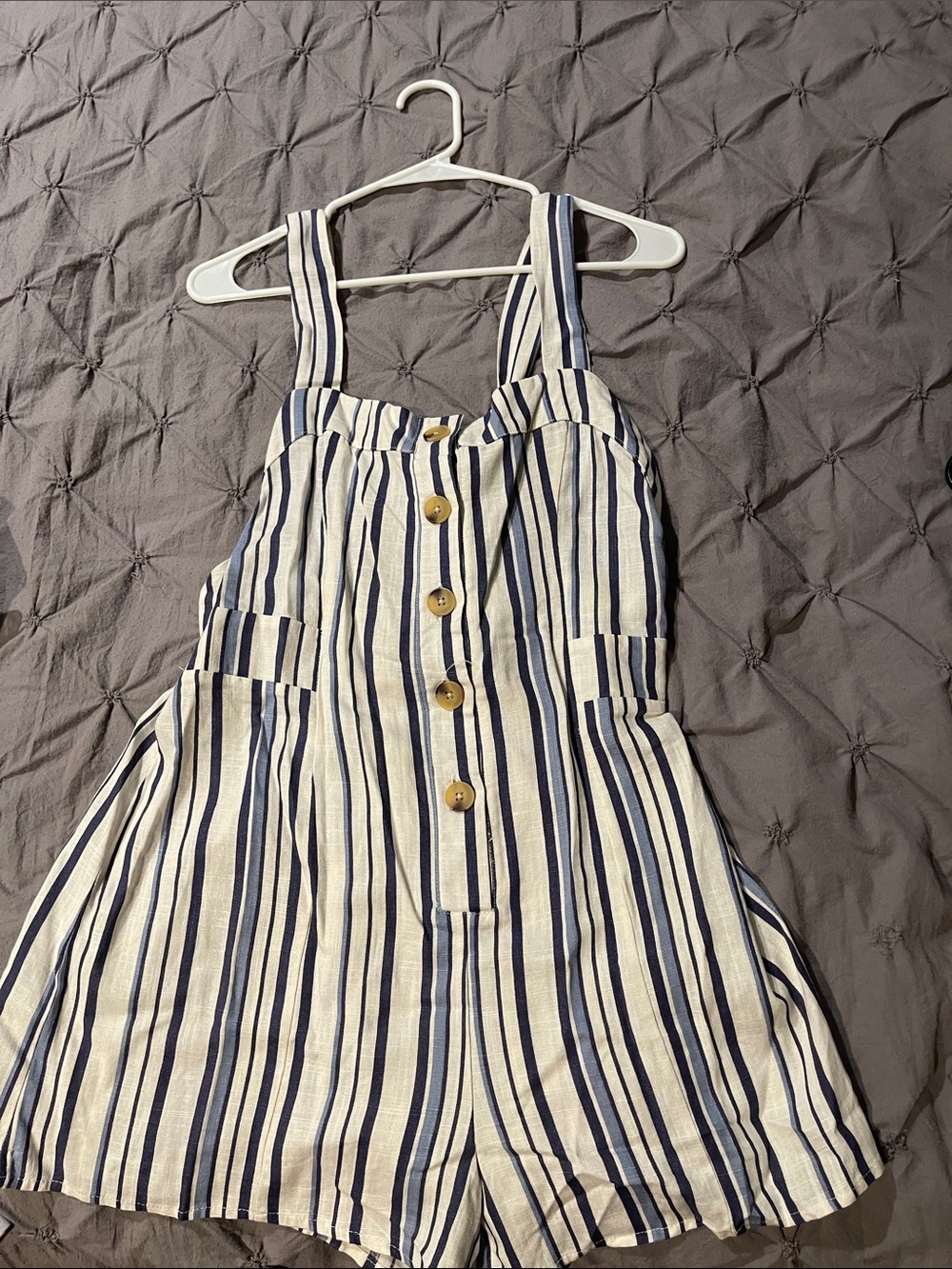 Striped Navy & White Button-Front Romper